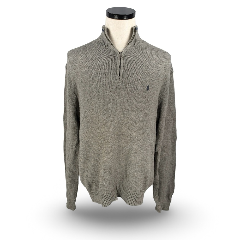 Polo Ralph Lauren Mens XL Gray 100% Cotton Quarter Zip Mock Neck Sweater Logo